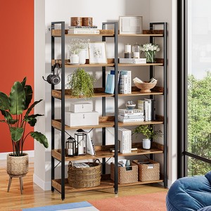 Greenstell 6-Tier Rustic Vintage Open Shelf Bookshelf with 4 Hooks, 67 Inch - 1 of 4