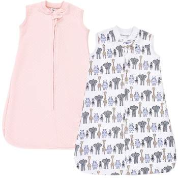 Hudson Baby Infant Girl Premium Quilted Sleeveless Sleeping Bag and Wearable Blanket, Pink Safari