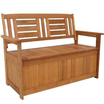 Sunnydaze Outdoor Meranti Wood with Teak Oil Finish 2-Person Garden Storage Bench Seat - 47" - Brown