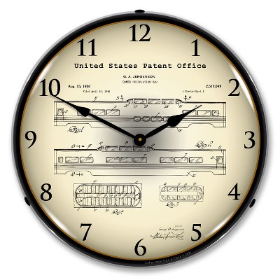 Collectable Sign & Clock | Railroad Domed Observation Train Car 1946 Patent LED Wall Clock Retro/Vintage, Lighted