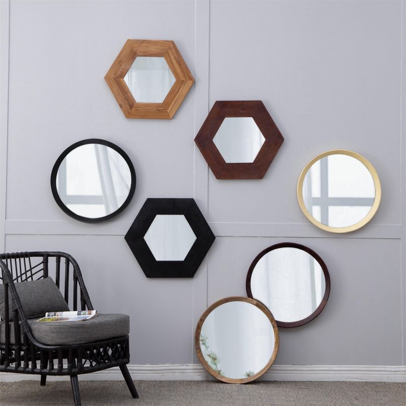 Cerys 20 inch Round Wood Mirror,Transitional Decor Style Mango Wood Wall Mirror,Features Clean Silhouette Solid Wood Frame-The Pop Home, 3 of 10