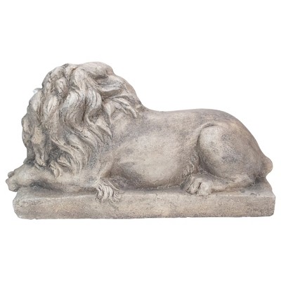 Gray Polyresin 22.5" Outdoor Lying Lion Garden Statue