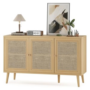Fontoi Decorative Storage Cabinets, Sideboard Buffet Cabinet with 3 Rattan Doors, Modern Bar Cabinet for Kitchen Entryway, Brown, 15.5"*27.6"*47.2" - 1 of 4