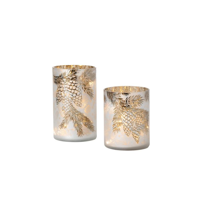 Sullivans Pinecone Glass Pillar Candle Holder Set of 2, 6"H & 7.75"H Gold, 4 of 5