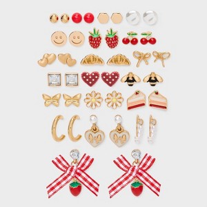 Girls' 20pk Gingham Bow and Food Earring Set - art class™ Dark Red/Gold: Stud Earrings, Recycled Zinc, Acrylic - 1 of 3