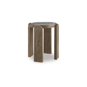 Signature Design by Ashley Gavrilley Accent Table - Light Gray Mango Wood with Natural Marble Top, Arched Leg Design - 1 of 4