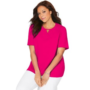 Catherines Women's Plus Size Suprema Pleat-Neck Tee - 1 of 4