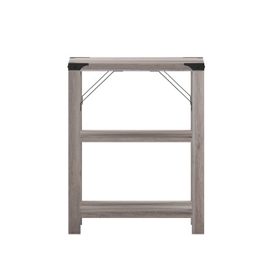 Wyatt 17.5" Square Gray Wash Modern Farmhouse End Table with Metal Accents