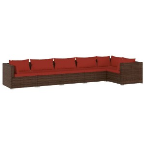 vidaXL Poly Rattan Patio Lounge Set - 6 Piece Outdoor Furniture with Cushions, Waterproof, Modular Design, Durable Steel Frame - Brown & Cinnamon Red - 1 of 4