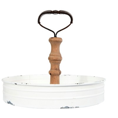 Round Metal & Wood Tray with Handle