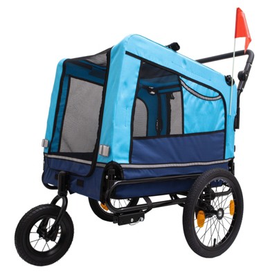 VisioGear Outdoor Foldable Pet Stroller, Dog Stroller with Mesh Screen Layer for Elder Pets, Blue & Black, 53.9"*21.6"*34.2"