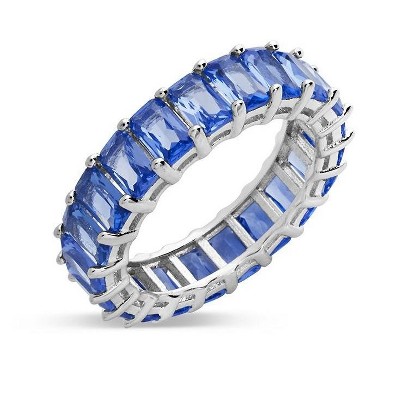 SHINE by Sterling Forever Sterling Silver Rainbow CZ Baguette Eternity Ring