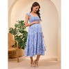 Womens Maternity Dress Summer Sleeveless Smocked Square Neck Ruffle Casual Boho Midi Dress Baby Shower Photoshoot - 3 of 4
