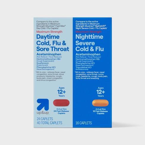 Daytime & Nighttime Maximum Strength Cold & Flu Caplets - 40ct - Up&up ...