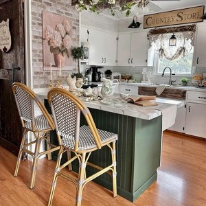 PURPLE LEAF 2-Pack Grey Rattan Bar Stools ¨C 25" Counter Height, Chic for Kitchen & Patio - 1 of 4