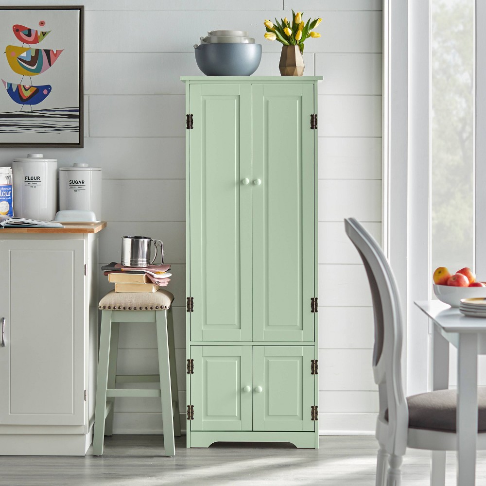 Extra Tall Cabinet Mint Green - Buylateral: Nautical Style, Laminated Surface, 4-Door Pantry Storage