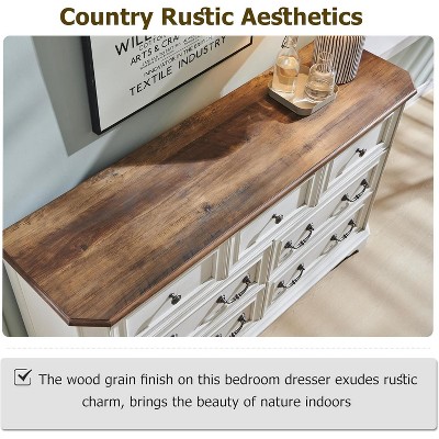 54" Antique White and Brown Farmhouse 7-Drawer Dresser
