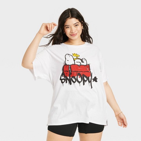 Women's Peanuts Snoopy Graffiti Oversized Short Sleeve Graphic T-shirt -  White 3x : Target