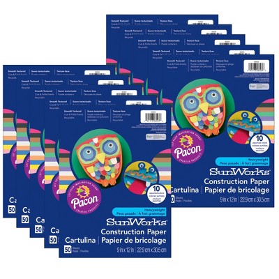 Prang® Construction Paper, 10 Assorted Colors, 9" x 12", 50 Sheets Per Pack, 10 Packs