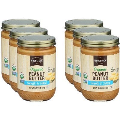 Woodstock Organic Smooth Salted Peanut Butter - Case of 6 - 16 oz