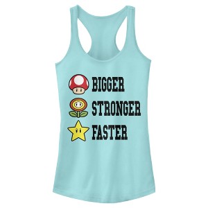 Juniors Womens Nintendo Mario Bigger Stronger Faster Racerback Tank Top - 1 of 3