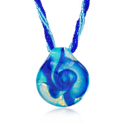 Ross-Simons Italian Blue Murano Glass Multi-Strand Pendant Necklace With 18kt Gold Over Sterling Size 18