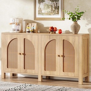 Lantine Sideboard Buffet Cabinet, 59" Rattan Credenza Kitchen Storage Buffet Cabinet with 4 Doors for Dining Room, Kitchen - 1 of 4
