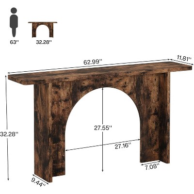 Tribesigns 63-Inch Rustic Brown Wood Console Table with Arch Brace