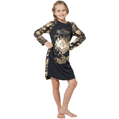 Intimo Big Girls' Harry Potter Marauders Map Raglan Nightgown Black