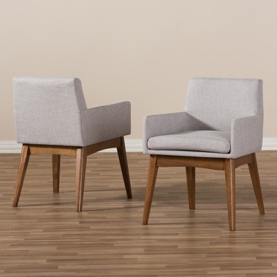 High-Back Greyish Beige Leather & Walnut Wood Upholstered Armchair