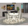 HomeStock 5-Piece Round Linen White Finish Solid Wood Top Dining Table with 4 Parson Chair - 2 of 4