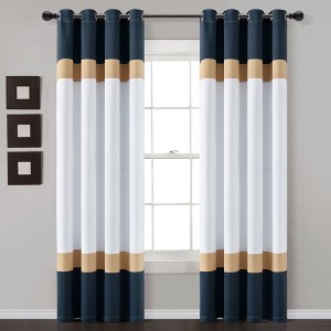 Alexander Color Block Light Filtering Window Curtain Panels Navy/Gold 52X84 Set - 1 of 4