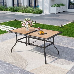 Captiva Designs 1Pc Outdoor Wood-look Rectangle Steel Frame Dining Table with Umbrella Hole - 1 of 4
