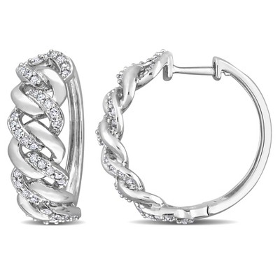 EVERLY JEWELRY | Sterling Silver 1/2 CT TDW Diamond Oval Link Hoop Earrings
