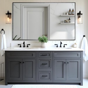 59"*35" Rectangle Full-Body Mirror, Black Aluminum Alloy Frame Full Length Mirror, Vanity Mirror for Bathroom, Bedroom Entryway, Living/Dressing Room - 1 of 4