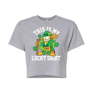 Women's - Garfield - This Is My Lucky Shirt Cropped Graphic T-Shirt - 1 of 4