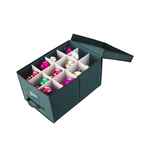 Hastings Home 16-in x 13-in 75-Compartment Green Polyester Adjustable  Compartments Ornament Storage Box in the Ornament Storage Boxes department  at