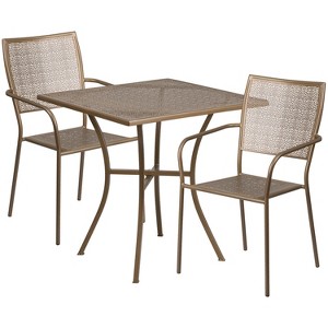 Flash Furniture Oia Commercial Grade 28" Square Indoor-Outdoor Steel Patio Table Set with 2 Square Back Chairs - 1 of 4