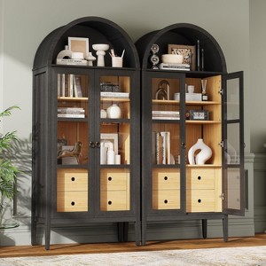 AMERLIFE 71" Tall Arched Storage Cabinet with Glass Doors & Drawers for Living Room - 1 of 4