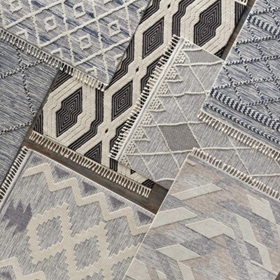 Hesperus Black and Ivory High Pile Geometric Area Rug