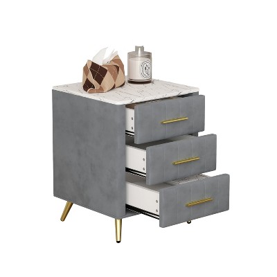 Dexmalle Upholstered Wooden Nightstand with 3 Drawers and Metal Legs&Handles