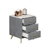 TIRAMISUBEST Upholstered Wooden Nightstand with 3 Drawers and Metal Legs&Handles, Bedside Table with Marbling Stickers Worktop - 4 of 4
