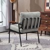 Modern 1 Piece Dining Room Accent Chair,Upholstered Seat And Backrest Lounge Chair,Natural Wood Armrests Chair With Metal Frame-Coolbibila - 3 of 4