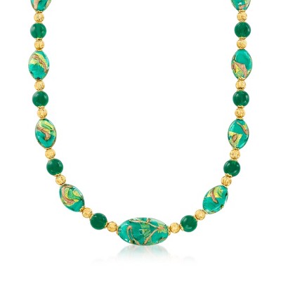 Ross-Simons Italian Multicolored Murano Glass Bead Necklace in 18kt Gold Over Sterling