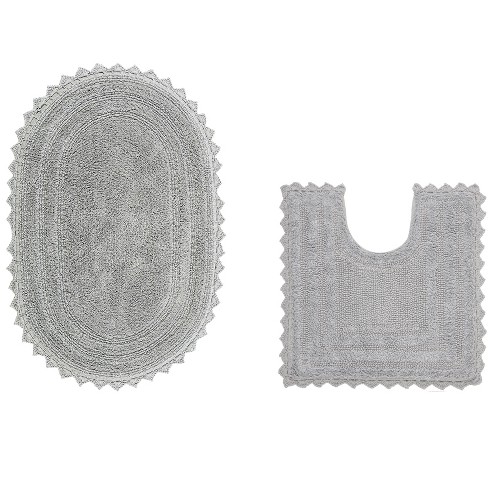 Set Of 2 Lilly Crochet Collection Gray 100% Cotton Reversible Oval ...