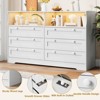 6 Drawer Dresser with Power Outlet and Leg Lights, Modern Wood Dressers & Chests of Drawers with 2 Open Shelves for Bedroom, Living Room - 3 of 4