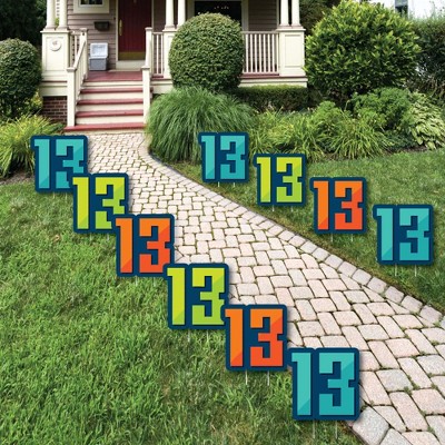 Big Dot of Happiness Boy 13th Birthday - Thirteen Shaped Lawn Decorations - Outdoor Official Teenager Birthday Party Yard Decorations - 10 Piece