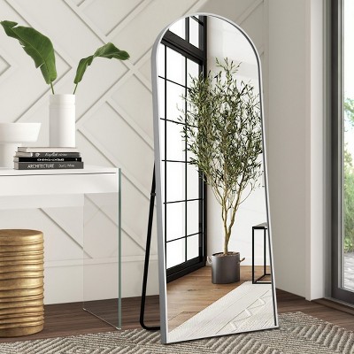 65" x 22" Arched Free Standing Body Mirror, Floor Standing Mirror, Wall Mirror with Stand Aluminum Alloy Thin Frame with Fiberglass-The Pop Home