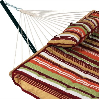 Tropical Orange Cotton Rope Hammock with Steel Stand and Quilted Pad