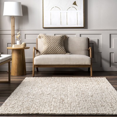 Ivory Flat Woven Wool Blend Round Area Rug